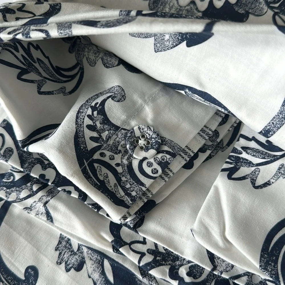 Ikea JUNIMAGNOLIA Twin Duvet cover and pillowcas white/dark blue - NEW